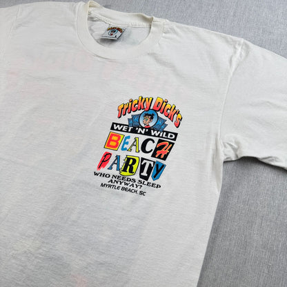 90s エロT アートT TRICKY DICK'S USA製 パーティ Tシャツ 白 L シングルステッチ 2603-0266