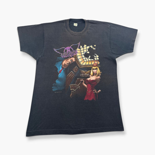 80s AEROSMITH PUMP TOUR エアロスミス AERO FORCE Tシャツ バンドT XL 黒 IRELAND アイルランド製 screen stars シングルステッチ 両面プリント 2603-0277