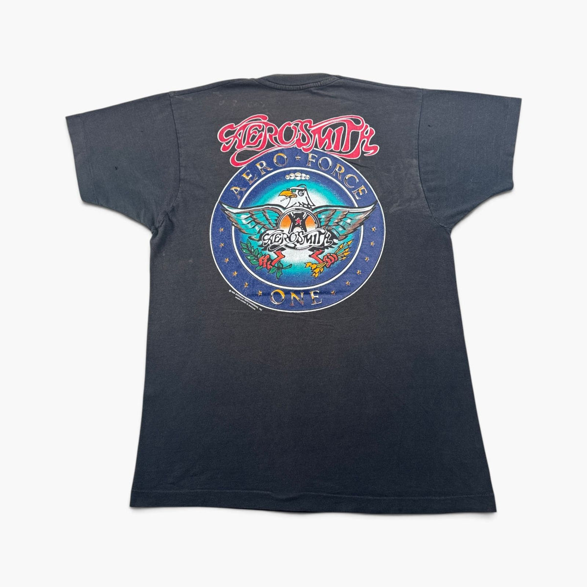80s AEROSMITH PUMP TOUR エアロスミス AERO FORCE Tシャツ バンドT XL 黒 IRELAND アイルランド製 screen stars シングルステッチ 両面プリント 2603-0277