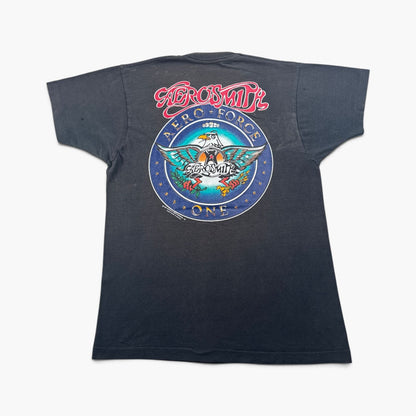 80s AEROSMITH PUMP TOUR エアロスミス AERO FORCE Tシャツ バンドT XL 黒 IRELAND アイルランド製 screen stars シングルステッチ 両面プリント 2603-0277