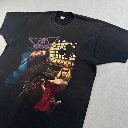 80s AEROSMITH PUMP TOUR エアロスミス AERO FORCE Tシャツ バンドT XL 黒 IRELAND アイルランド製 screen stars シングルステッチ 両面プリント 2603-0277