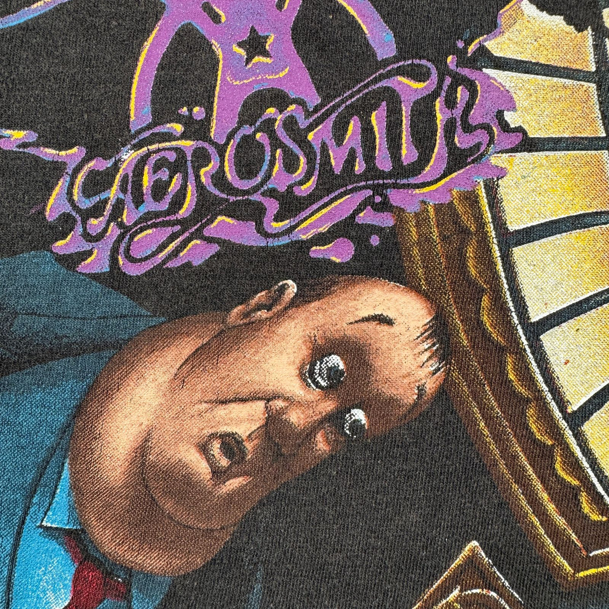 80s AEROSMITH PUMP TOUR エアロスミス AERO FORCE Tシャツ バンドT XL 黒 IRELAND アイルランド製 screen stars シングルステッチ 両面プリント 2603-0277
