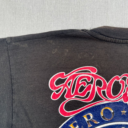 80s AEROSMITH PUMP TOUR エアロスミス AERO FORCE Tシャツ バンドT XL 黒 IRELAND アイルランド製 screen stars シングルステッチ 両面プリント 2603-0277