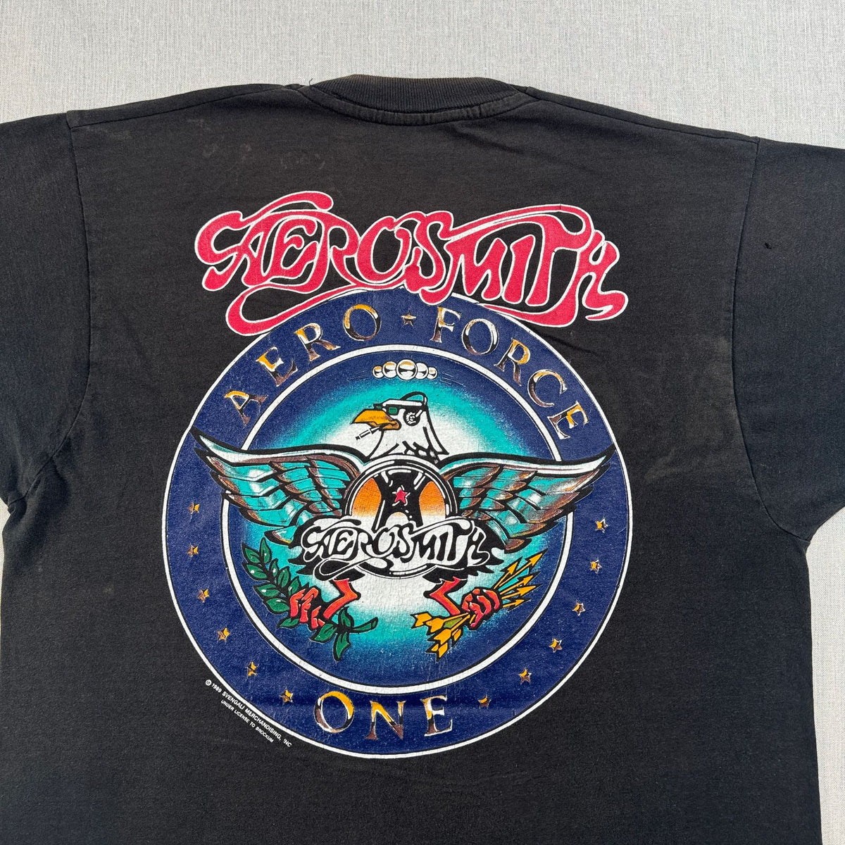 80s AEROSMITH PUMP TOUR エアロスミス AERO FORCE Tシャツ バンドT XL 黒 IRELAND アイルランド製 screen stars シングルステッチ 両面プリント 2603-0277