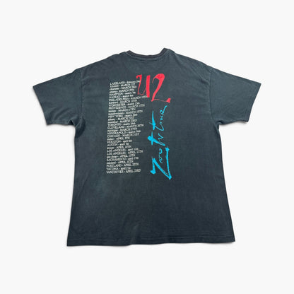 90s U2 Tシャツ ZOO TV tour バンドT 黒 両面プリント フェード 2603-0312