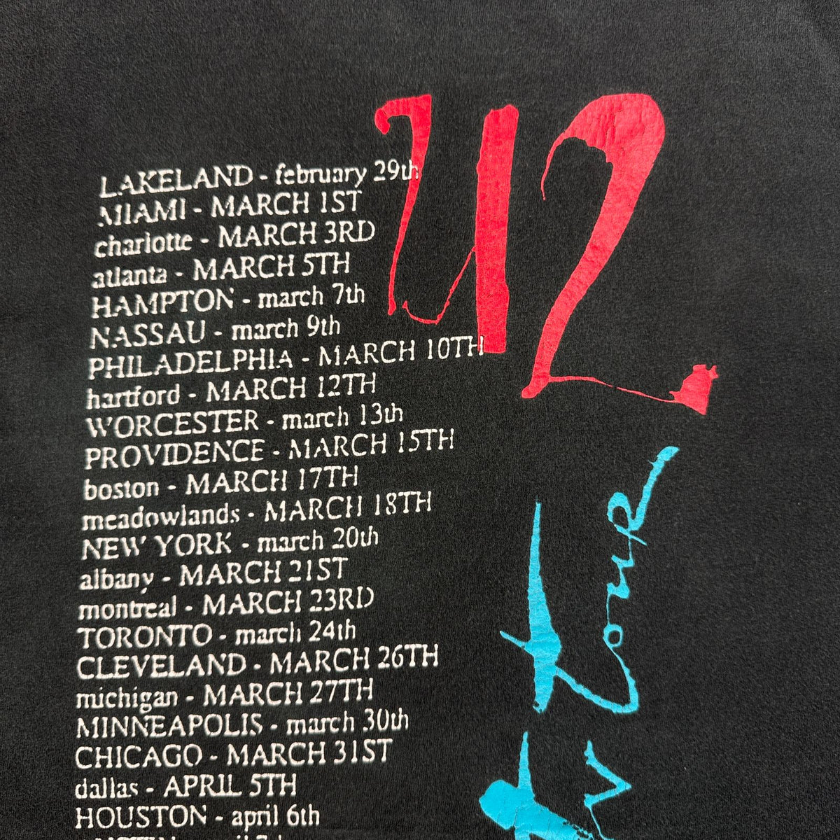 90s U2 Tシャツ ZOO TV tour バンドT 黒 両面プリント フェード 2603-0312