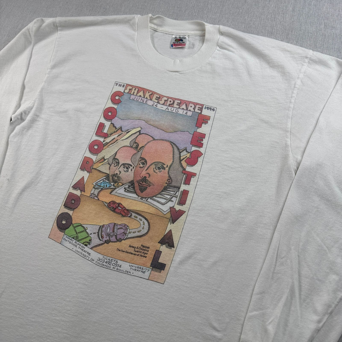 90s アートT コロラド シェイクスピア ティバル Colorado Shakespeare 長袖 ロンT Tシャツ 白 シングルステッチ 2604-0053