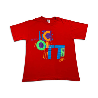90s ナイキ NIKE Tシャツ ロゴ 赤 USA製 KICK SOME BUTT シングルステッチ 2604-0105