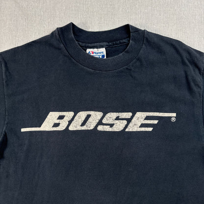 80s 90s BOSE ロゴ Tシャツ Hanes 黒 M ネイビー フェード シングルステッチ 企業T アドバタイジング 2604-0106