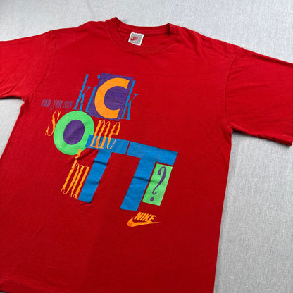 90s ナイキ NIKE Tシャツ ロゴ 赤 USA製 KICK SOME BUTT シングルステッチ 2604-0105
