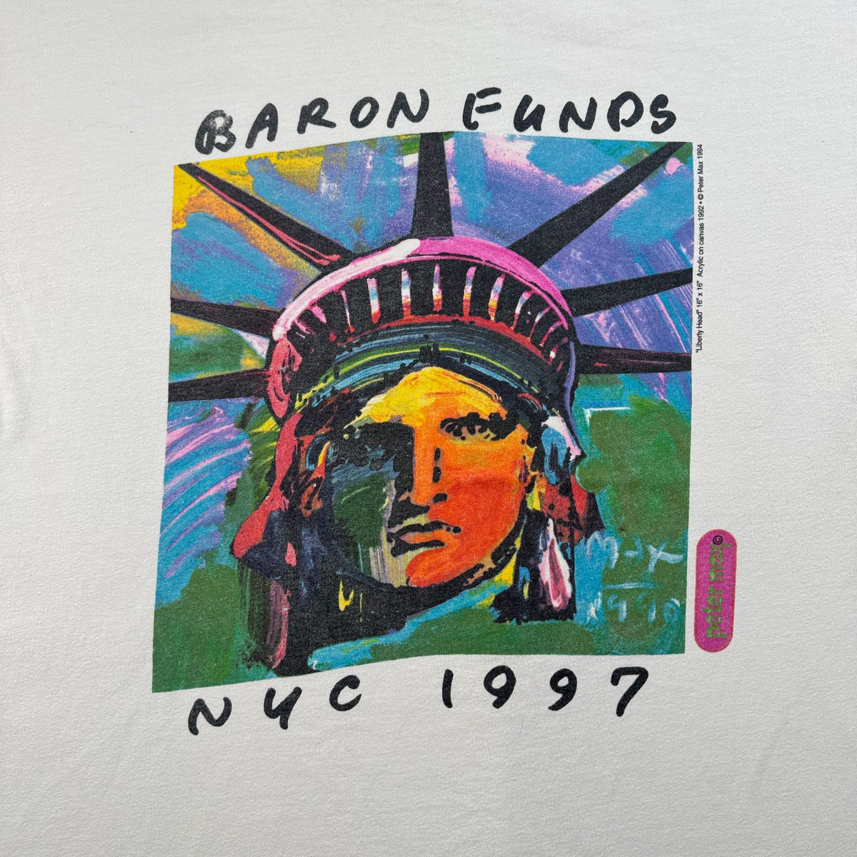 90s ピーターマックス PETER MAX BARON FUNDS NYC 1992 アートT Tシャツ 白 XL 2604-0121