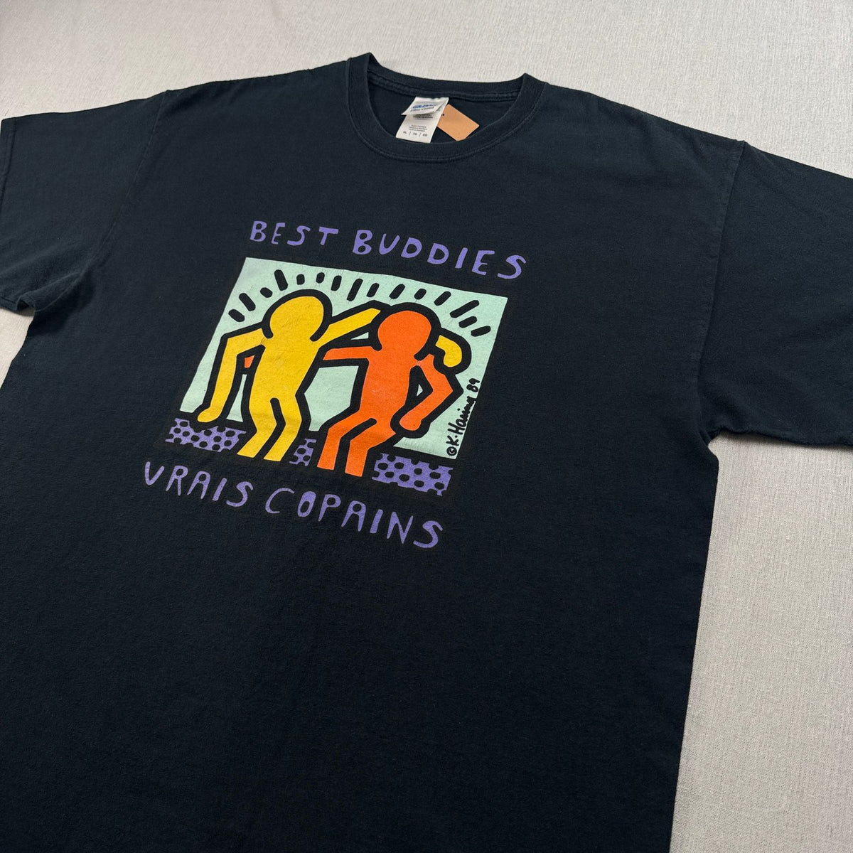 00s キースヘリング Keith Haring BEST BUDDIES アートT Tシャツ 黒 XL 2604-0123