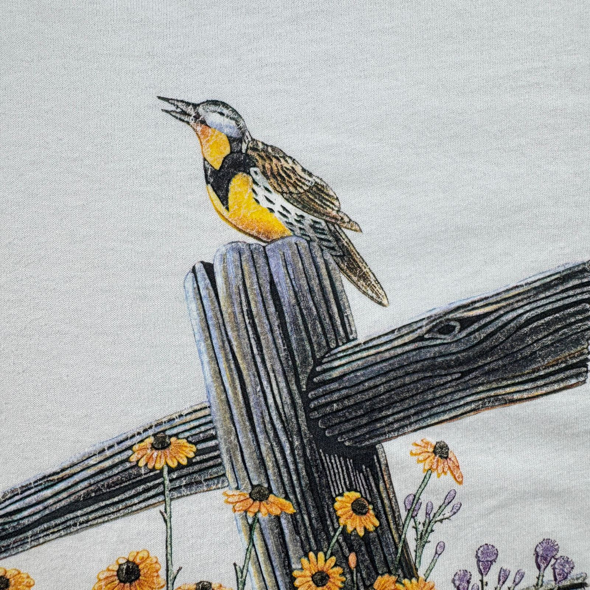 90s アートT 鳥 ひまわり 向日葵 Tシャツ 白 XL シングルステッチ 2604-0122