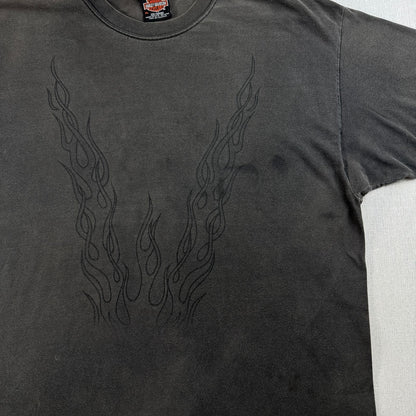 00s ハーレーダビッドソン Harley Davidson グレー USA製 Tシャツ Vフレ アラビア文字 XL 2001 hanes 2604-0124