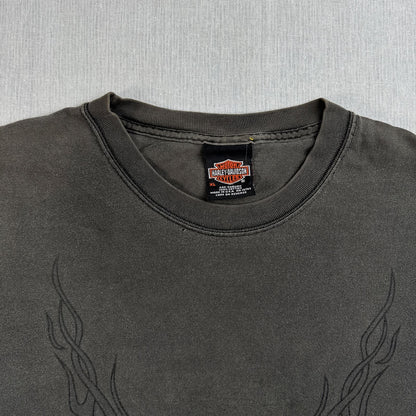 00s ハーレーダビッドソン Harley Davidson グレー USA製 Tシャツ Vフレ アラビア文字 XL 2001 hanes 2604-0124
