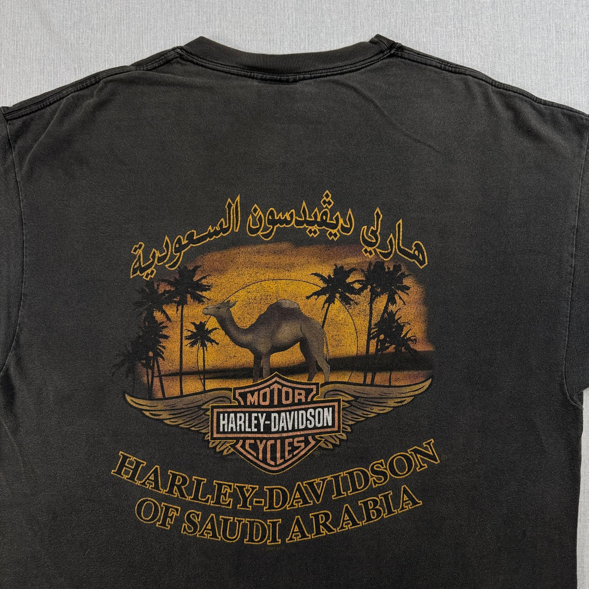 00s ハーレーダビッドソン Harley Davidson グレー USA製 Tシャツ Vフレ アラビア文字 XL 2001 hanes 2604-0124