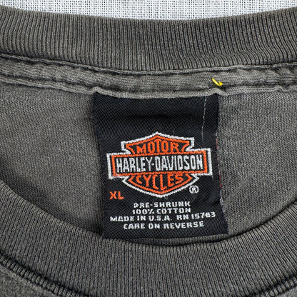 00s ハーレーダビッドソン Harley Davidson グレー USA製 Tシャツ Vフレ アラビア文字 XL 2001 hanes 2604-0124