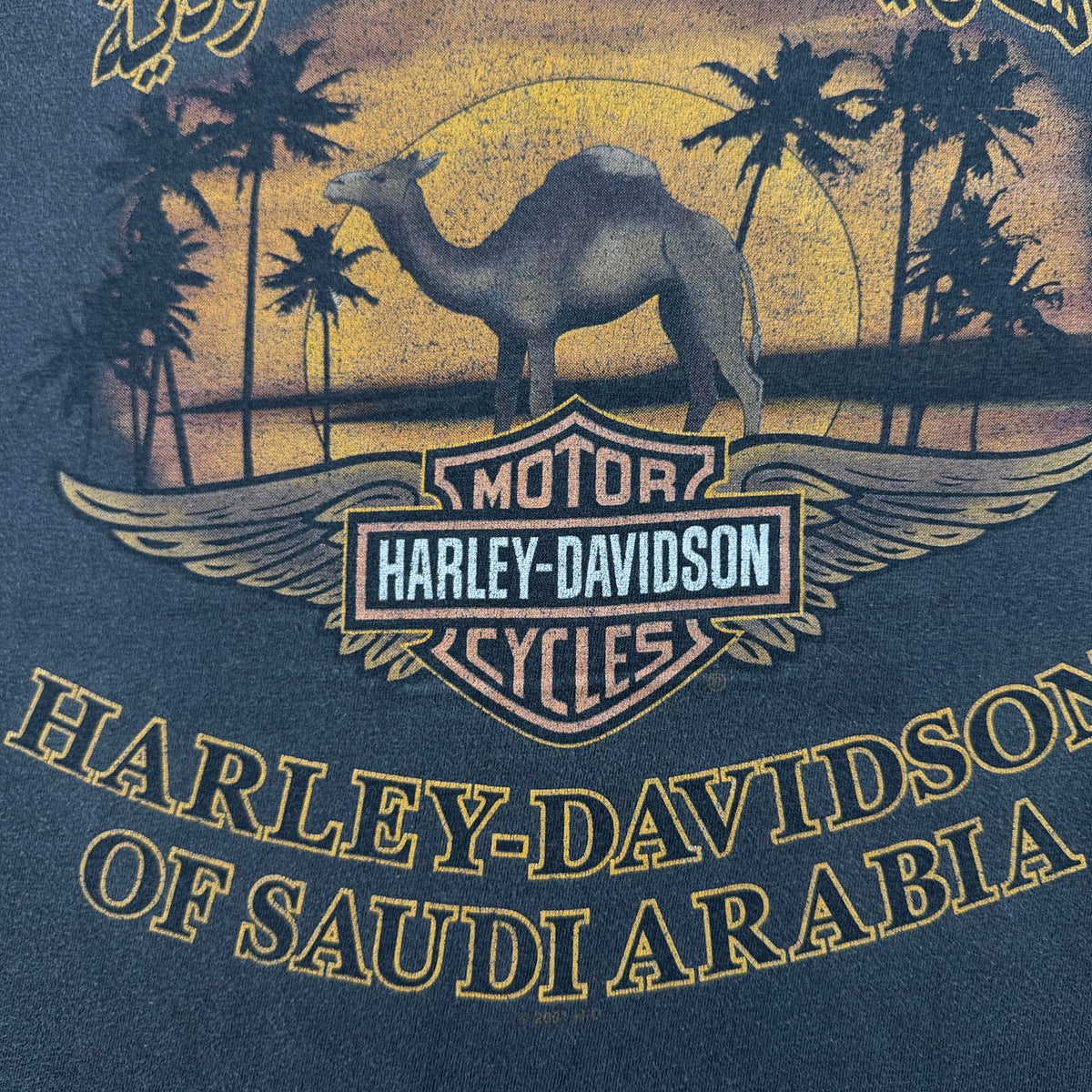 00s ハーレーダビッドソン Harley Davidson グレー USA製 Tシャツ Vフレ アラビア文字 XL 2001 hanes 2604-0124