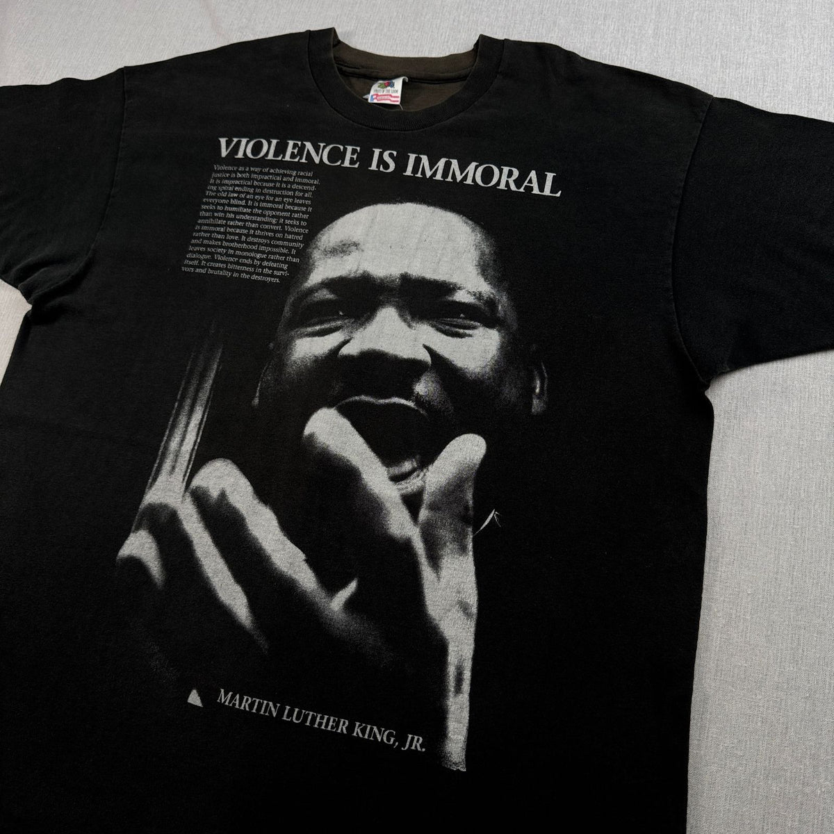 90s キング牧師 偉人 Tシャツ USA製 黒 Martin Martin Luther King フェード フルーツオブザルーム シングルステッチ XL 2604-0125