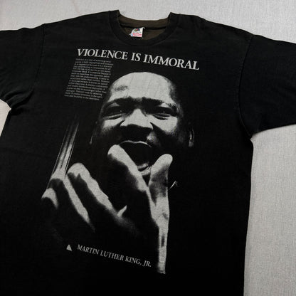 90s キング牧師 偉人 Tシャツ USA製 黒 Martin Martin Luther King フェード フルーツオブザルーム シングルステッチ XL 2604-0125