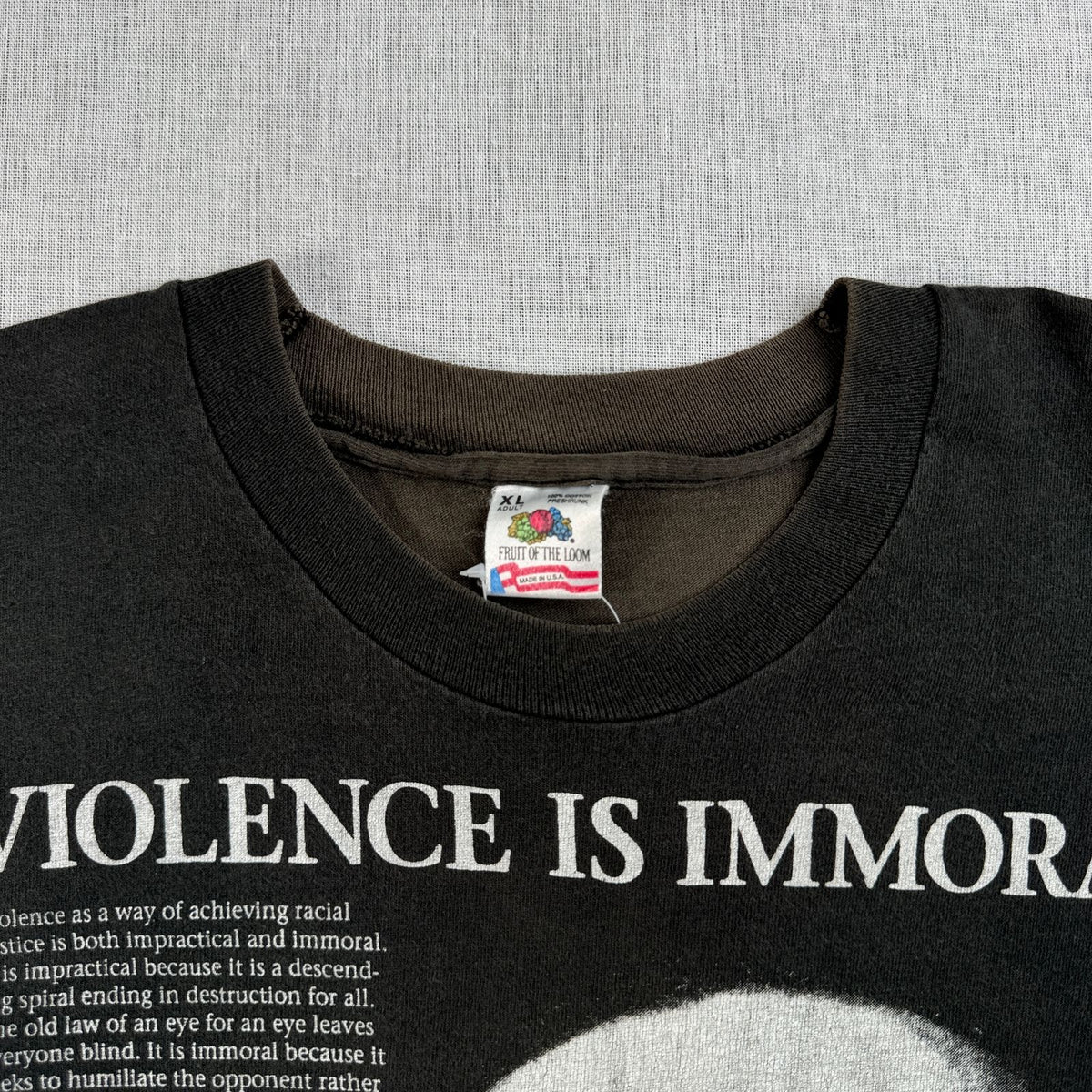 90s キング牧師 偉人 Tシャツ USA製 黒 Martin Martin Luther King フェード フルーツオブザルーム シングルステッチ XL 2604-0125