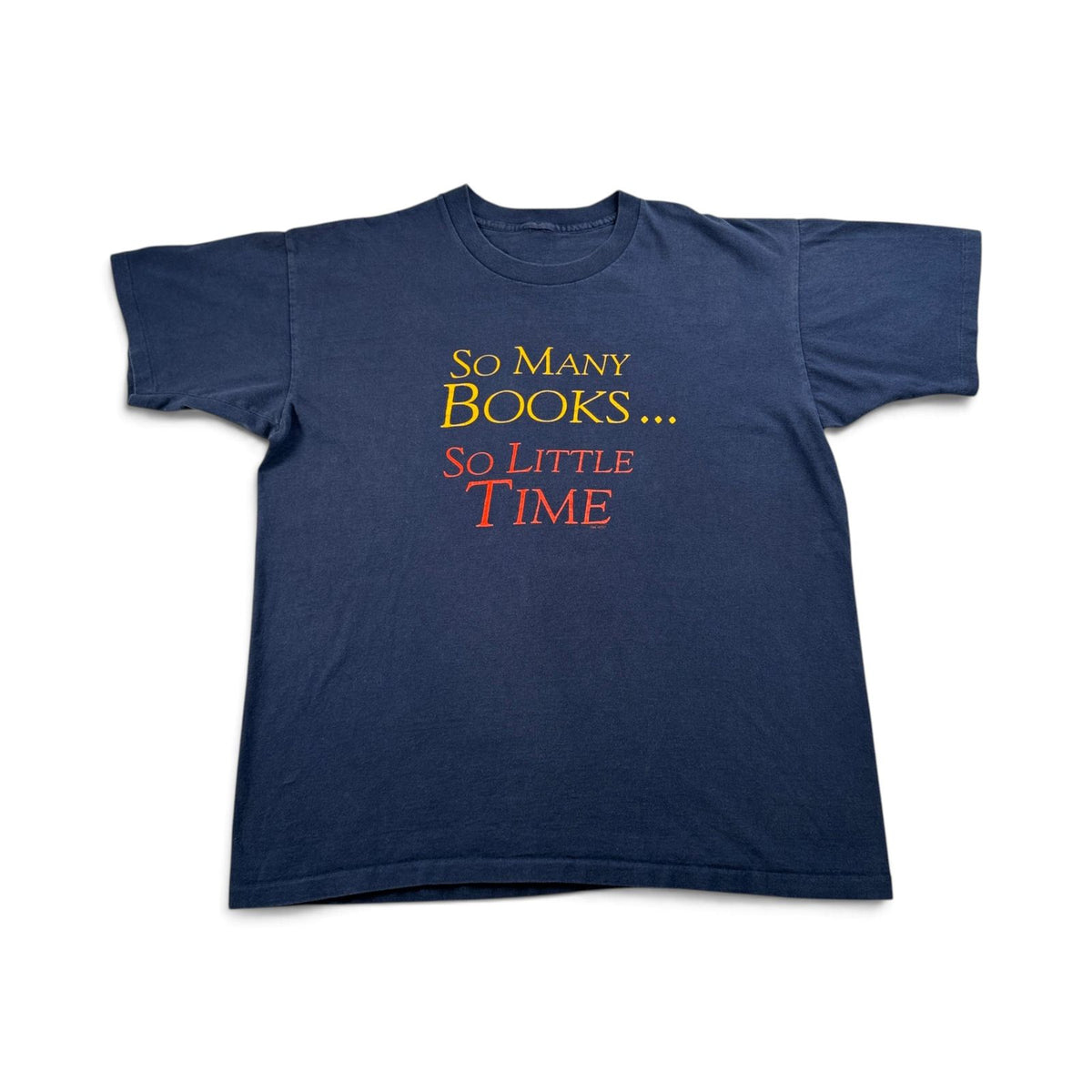 90s so many books so little time アートT Tシャツ RTC シングルステッチ ネイビー 2604-0169