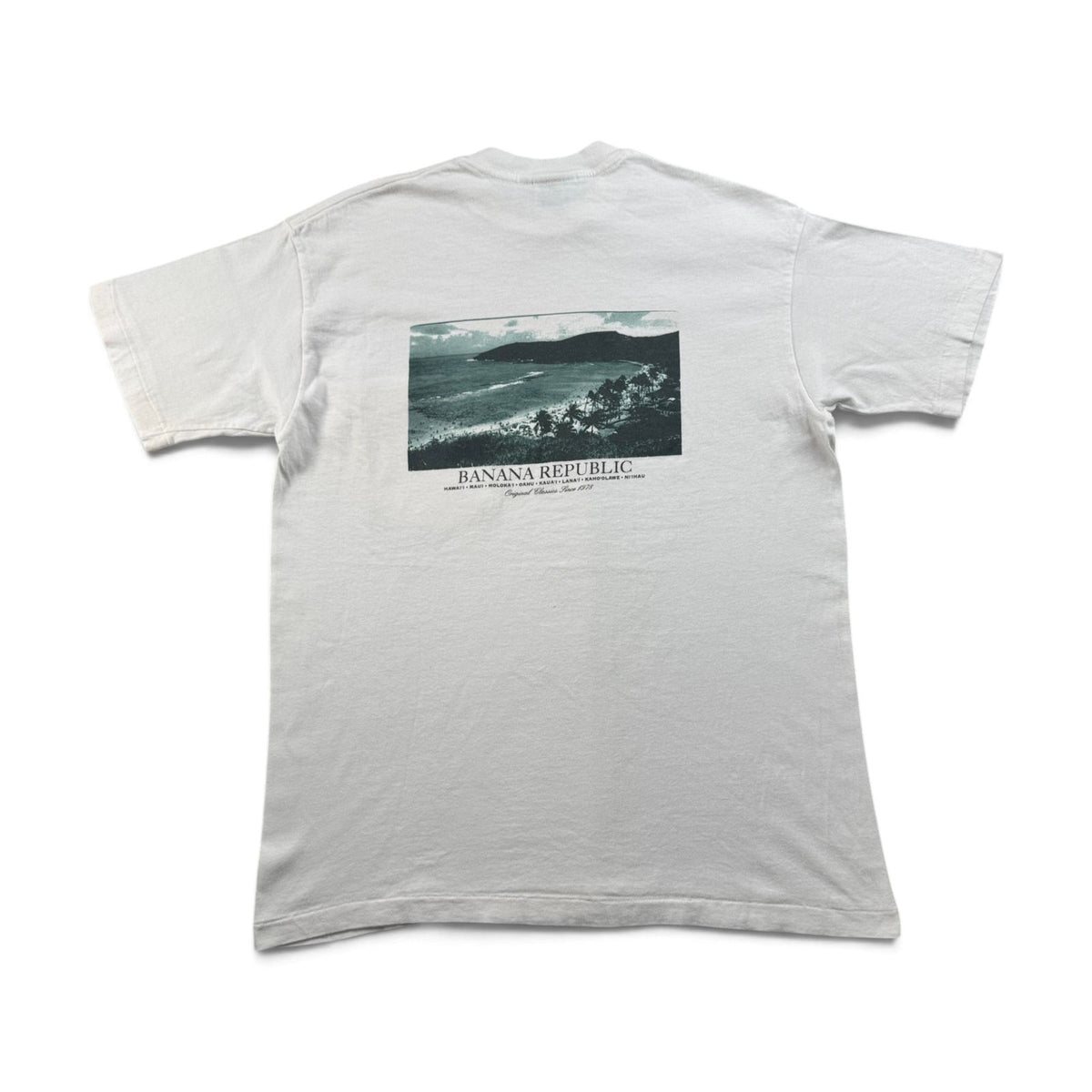 90s バナナリパブリック USA製 Tシャツ アートT ビーチ XS ポケT 胸ポケット 白 2604-0172