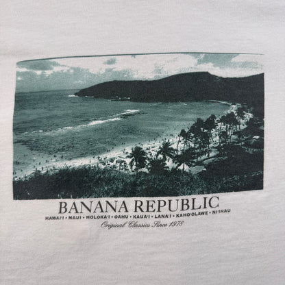 90s バナナリパブリック USA製 Tシャツ アートT ビーチ XS ポケT 胸ポケット 白 2604-0172