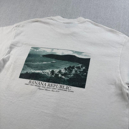 90s バナナリパブリック USA製 Tシャツ アートT ビーチ XS ポケT 胸ポケット 白 2604-0172
