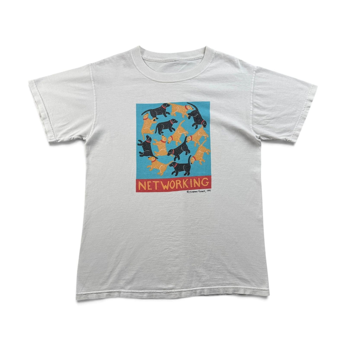 90s アートT 企業T 犬 ステファン ヒューネック Tシャツ NETWORKING stephen huneck 白 アニマル 2604-0173