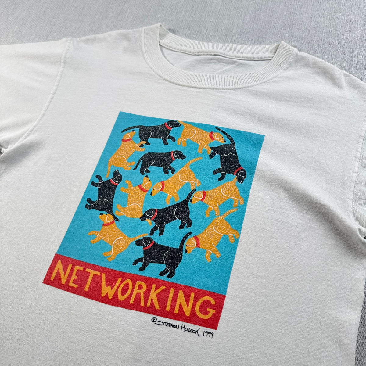90s アートT 企業T 犬 ステファン ヒューネック Tシャツ NETWORKING stephen huneck 白 アニマル 2604-0173