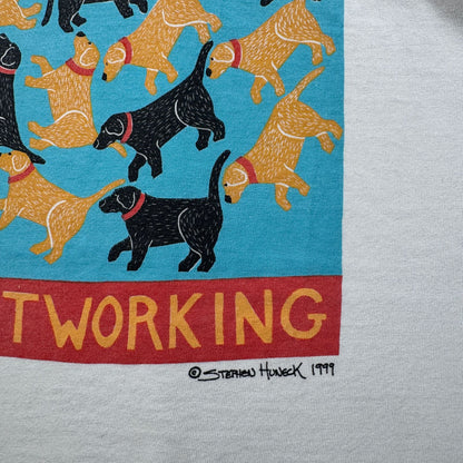 90s アートT 企業T 犬 ステファン ヒューネック Tシャツ NETWORKING stephen huneck 白 アニマル 2604-0173