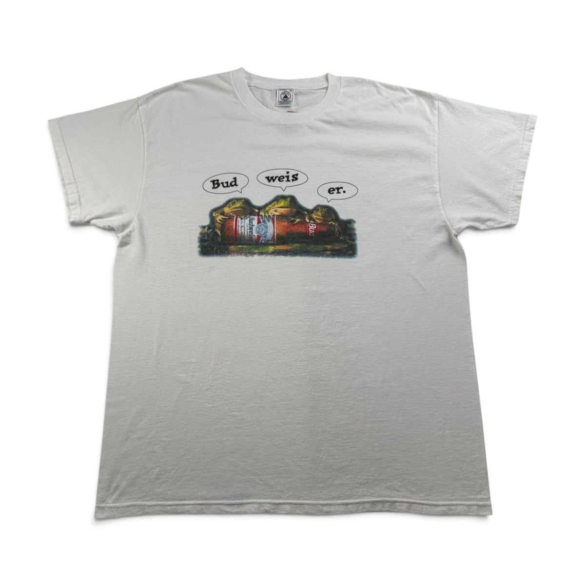 90s バドワイザー Budwiser カエル Tシャツ 白 XL 企業T プロモT ビール 2604-0181