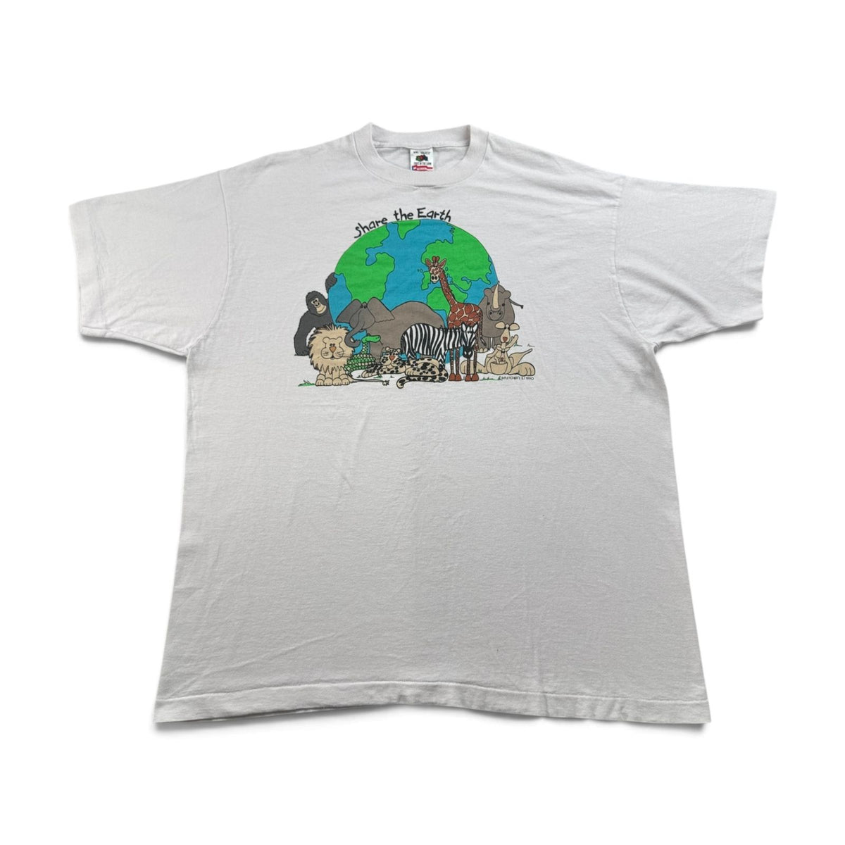 90s Tシャツ 動物 地球 FLETCHERS アートT 白 2XL USA製 シングルステッチ 2604-0189