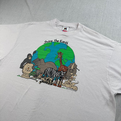 90s Tシャツ 動物 地球 FLETCHERS アートT 白 2XL USA製 シングルステッチ 2604-0189