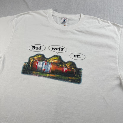90s バドワイザー Budwiser カエル Tシャツ 白 XL 企業T プロモT ビール 2604-0181