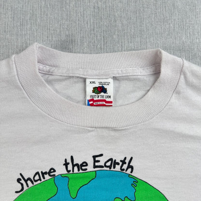 90s Tシャツ 動物 地球 FLETCHERS アートT 白 2XL USA製 シングルステッチ 2604-0189