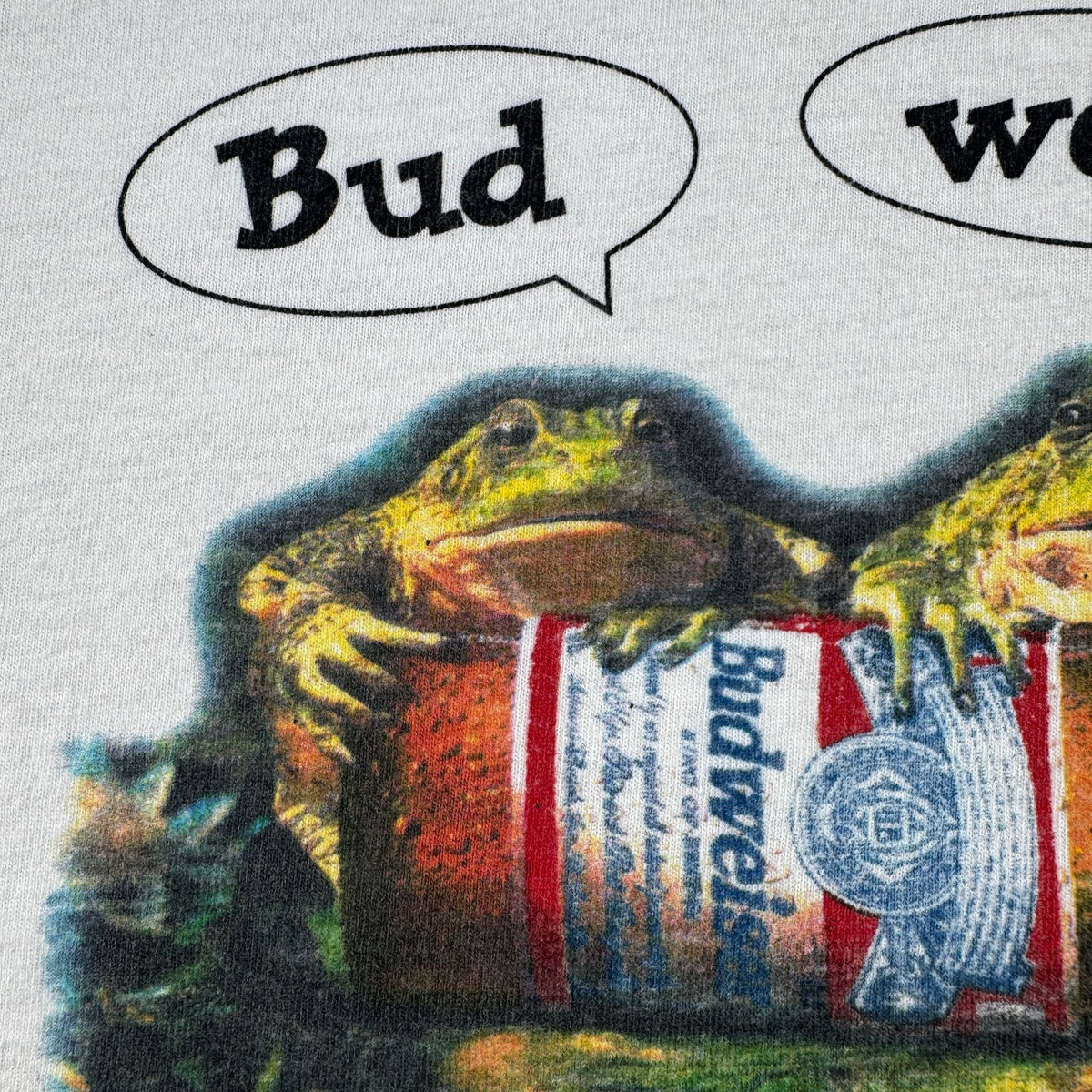 90s バドワイザー Budwiser カエル Tシャツ 白 XL 企業T プロモT ビール 2604-0181