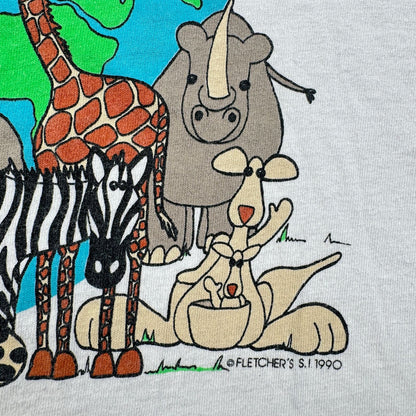 90s Tシャツ 動物 地球 FLETCHERS アートT 白 2XL USA製 シングルステッチ 2604-0189