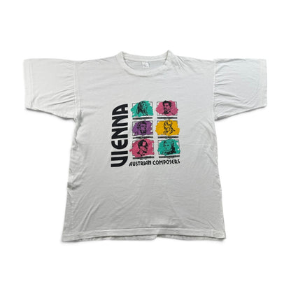 90s オーストリア 作曲家 アートT 偉人 Tシャツ 白 2XL VIENNA シングルステッチ 2604-0190