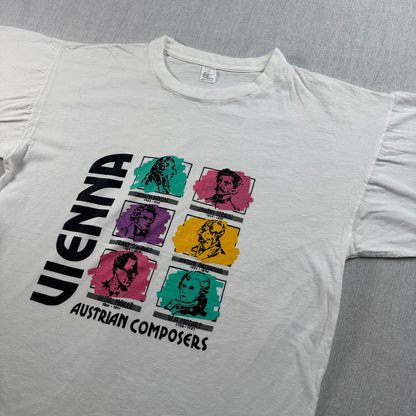 90s オーストリア 作曲家 アートT 偉人 Tシャツ 白 2XL VIENNA シングルステッチ 2604-0190
