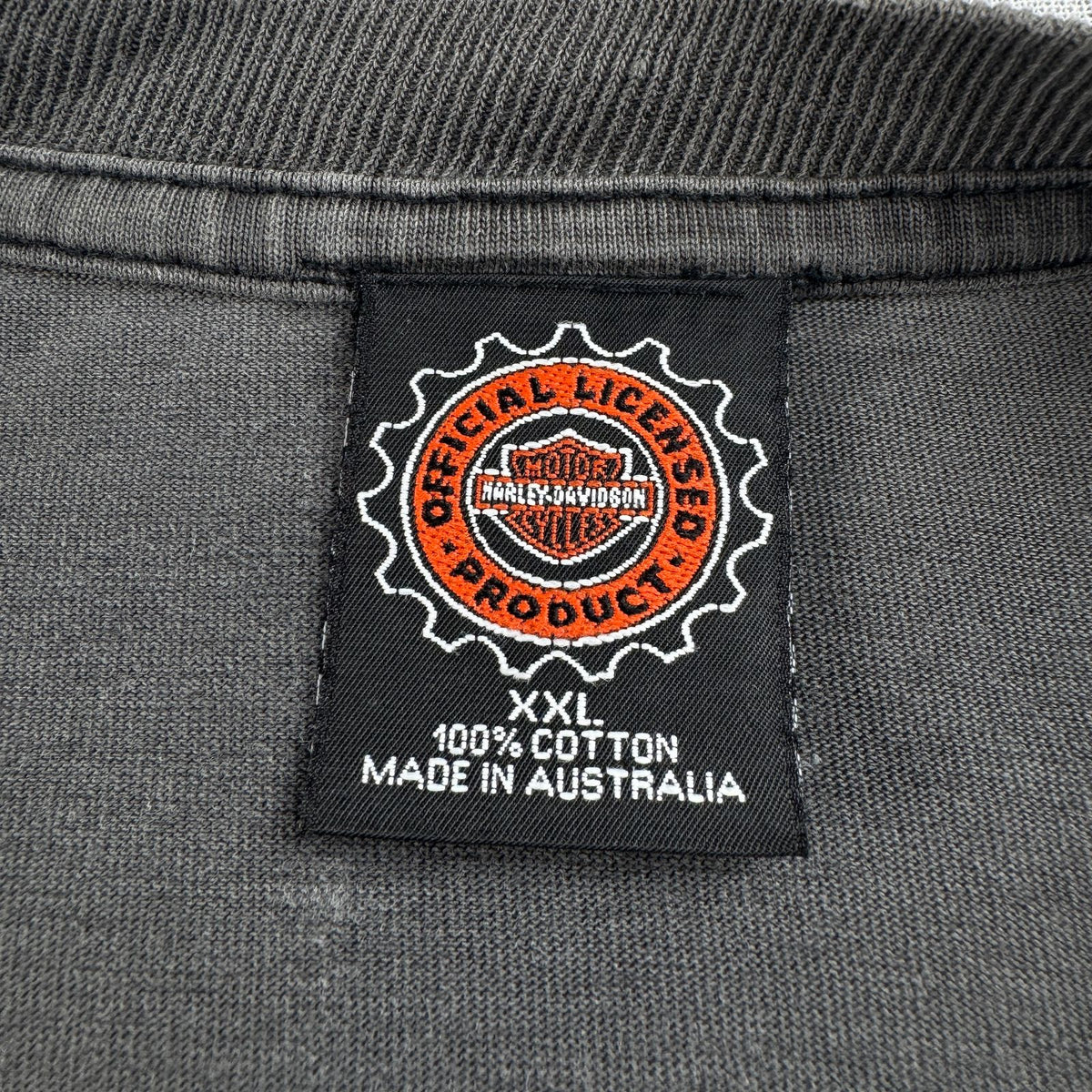 90s ハーレーダビットソン オーストラリア製 Tシャツ フェード 2XL 黒 Harley Davidson モーターサイクル シングルステッチ 2604-0216