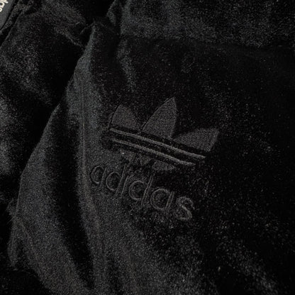 90s adidas アディダス ベロア ダウンジャケット ブラック 銀タグ L ja-2603-020