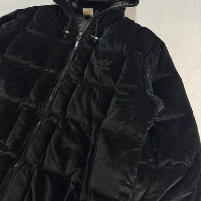 90s adidas アディダス ベロア ダウンジャケット ブラック 銀タグ L ja-2603-020