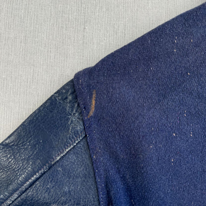 50s スタジャン VANCE HALL 青 袖革 刺繍 レザー切替 2604-0164