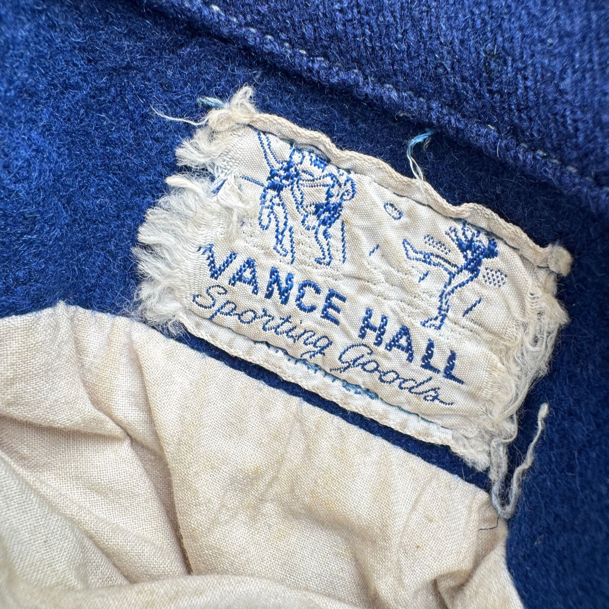50s スタジャン VANCE HALL 青 袖革 刺繍 レザー切替 2604-0164