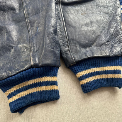 50s スタジャン VANCE HALL 青 袖革 刺繍 レザー切替 2604-0164