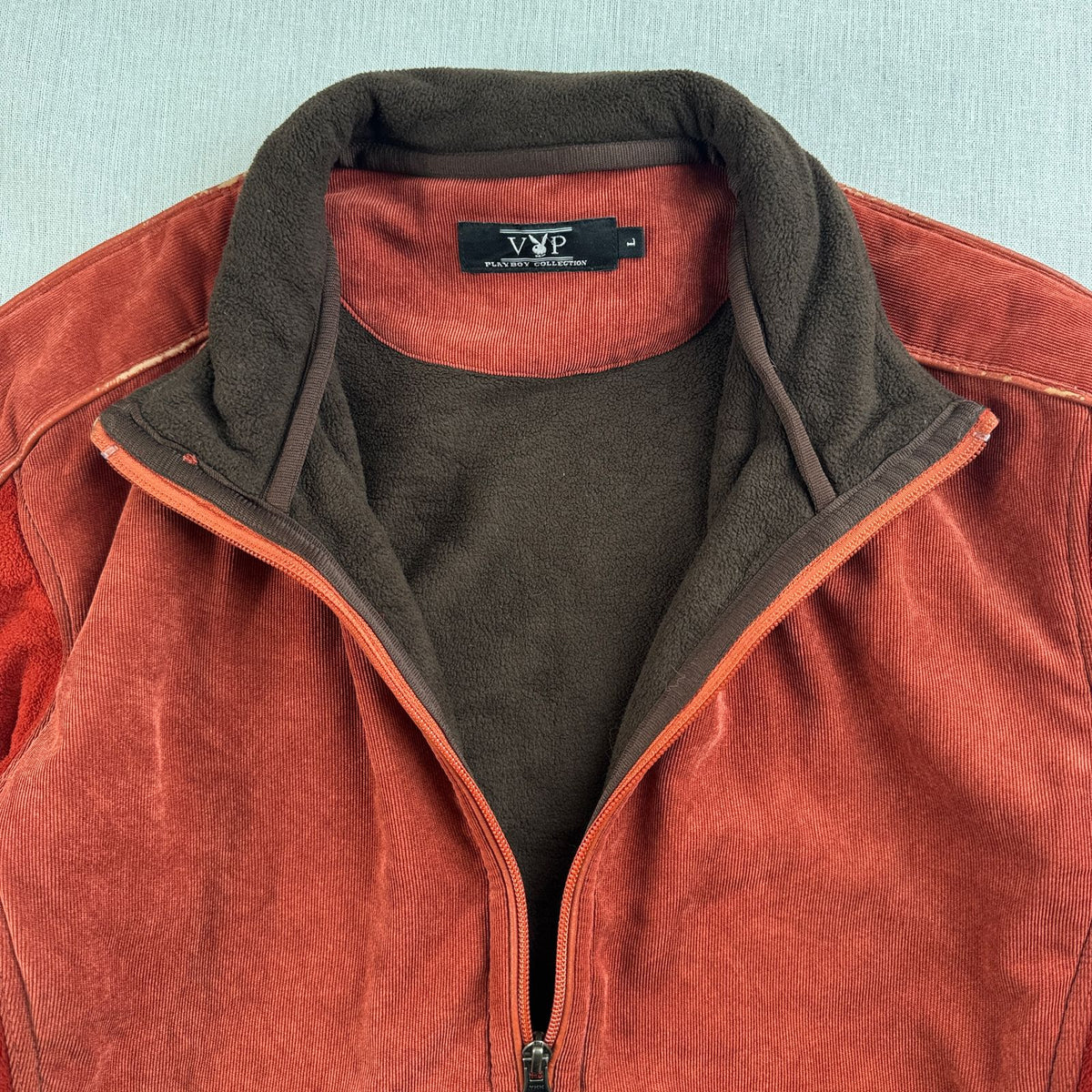 プレイボーイ PLAYBOY フリース コーデュロイ フルジップ ジャケット オレンジ 赤 朱色 L 2605-00141
