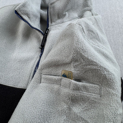 90s 00s 未使用品 Quiksilver クイックシルバー フリースジャケット フルジップ バイカラー グレー×ブラック 香港製 M 2605-00199
