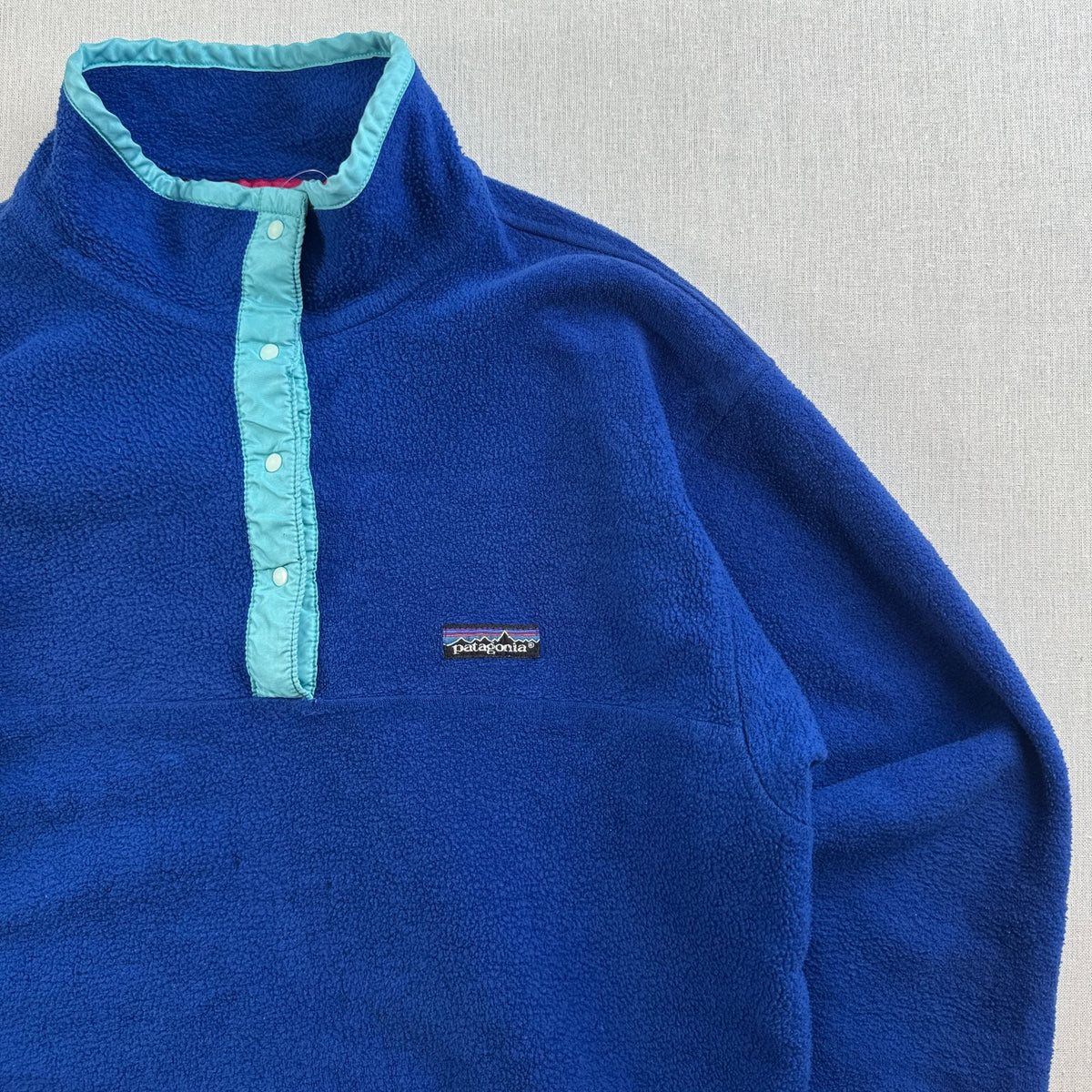 80s Patagonia パタゴニア Synchilla シンチラ スナップT 前立てナイロン 三角タグ フリース snapT スナップボタン ロイヤルブルー 2605-00217